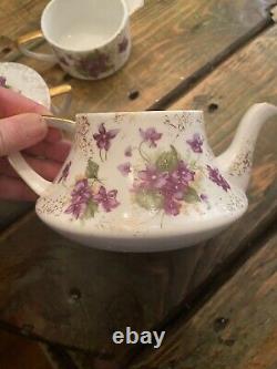 Vintage 1940's Violets Lefton Tea For One Stacking Tea Set Creamer Sugar