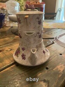 Vintage 1940's Violets Lefton Tea For One Stacking Tea Set Creamer Sugar