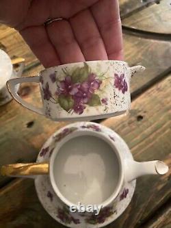 Vintage 1940's Violets Lefton Tea For One Stacking Tea Set Creamer Sugar