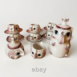 Vintage 1950's Ceramic ELEPHANT Tea Pot, Cups, Saucers, Creamer, Sugar Set. EUC
