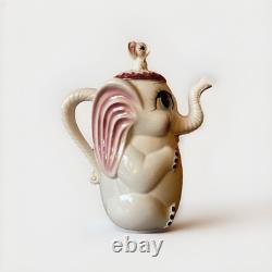 Vintage 1950's Ceramic ELEPHANT Tea Pot, Cups, Saucers, Creamer, Sugar Set. EUC