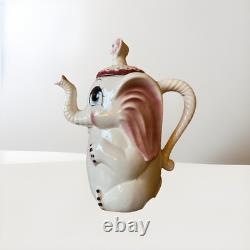 Vintage 1950's Ceramic ELEPHANT Tea Pot, Cups, Saucers, Creamer, Sugar Set. EUC