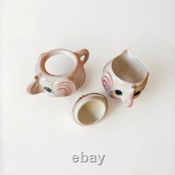 Vintage 1950's Ceramic ELEPHANT Tea Pot, Cups, Saucers, Creamer, Sugar Set. EUC