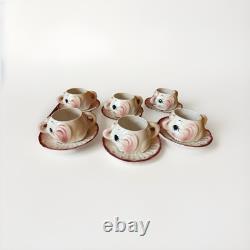 Vintage 1950's Ceramic ELEPHANT Tea Pot, Cups, Saucers, Creamer, Sugar Set. EUC