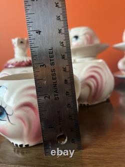 Vintage 1950's Ceramic ELEPHANT Tea Pot, Cups, Saucers, Creamer, Sugar Set. EUC