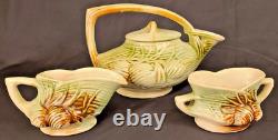 Vintage 1950's McCoy Pinecone Art Pottery 3-piece Tea Set Pot Cream Sugar