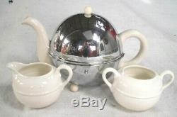 Vintage 1950s Unused Ceramic PEARL COSYPOT Teapot Set with Stainless, Heat Cover