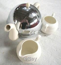 Vintage 1950s Unused Ceramic PEARL COSYPOT Teapot Set with Stainless, Heat Cover