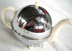 Vintage 1950s Unused Ceramic PEARL COSYPOT Teapot Set with Stainless, Heat Cover