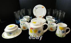 Vintage 1970s Mikasa Uptown & Mariposa Set -Tea Pot, Cups, Plates, Glasses for 6