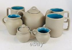 Vintage 1990s The Pigeon Forge Pottery Tennessee Sand Tea Set Coffee Cups 9pc