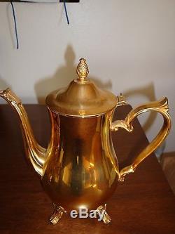 Vintage 24kt Electroplated Gold Coffee/Tea Pot WithTray & Goldware