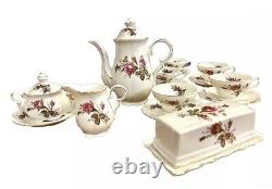 Vintage 50s Old MOSS ROSE Demitasse Porcelain Teapot Set 18 Pc Royal Sealy JAPAN