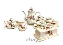 Vintage 50s Old MOSS ROSE Demitasse Porcelain Teapot Set 18 Pc Royal Sealy JAPAN