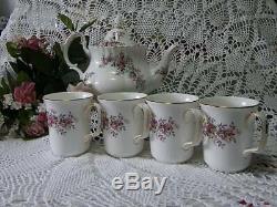 Vintage 5 Pc Set Royal Albert Lavender Rose Bone China Teapot & 4 Tea mugs Exc