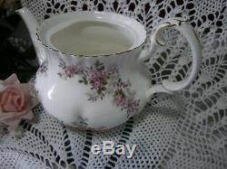 Vintage 5 Pc Set Royal Albert Lavender Rose Bone China Teapot & 4 Tea mugs Exc