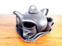 Vintage 7 Piece Tea Set Peter Saenger Black Biomorphic Ceramic Signed Star Trek