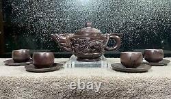 Vintage 9-Piece Set Hand Carved Stone Tea Set WithEmpaistic Dragon Tea Pot Marked