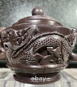 Vintage 9-Piece Set Hand Carved Stone Tea Set WithEmpaistic Dragon Tea Pot Marked