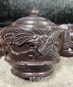 Vintage 9-Piece Set Hand Carved Stone Tea Set WithEmpaistic Dragon Tea Pot Marked