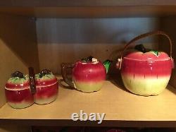 Vintage Anthropomorphic Japan Apple Tea Pot Sugar Creamer Butter Dish Jam Pot SP
