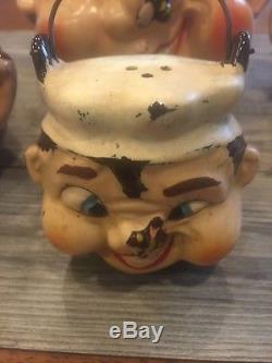 Vintage Anthropomorphic boy With Bee On Nose tea pot, creamer, Sugar Bowl & Salt