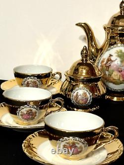 Vintage Antique Bavaria Germany HANDARBEIT GOLD 22K DEMITASSE Tea Set 17 Pieces