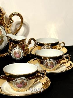 Vintage Antique Bavaria Germany HANDARBEIT GOLD 22K DEMITASSE Tea Set 17 Pieces