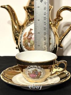 Vintage Antique Bavaria Germany HANDARBEIT GOLD 22K DEMITASSE Tea Set 17 Pieces