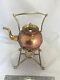 Vintage Antique English Teapot Tea Pot Kettle Warmer Stand Copper Brass 14 X 9