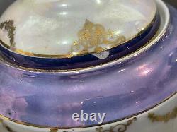 Vintage Antique Iridescent Porcelain 3 Piece Tea Set with Figures Decoration