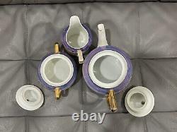 Vintage Antique Iridescent Porcelain 3 Piece Tea Set with Figures Decoration