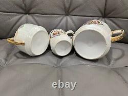 Vintage Antique Iridescent Porcelain 3 Piece Tea Set with Figures Decoration