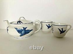 Vintage Antique K. T. &K. China Bluebird Child's Tea Set Teapot & 2 teacups c. 1926