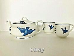 Vintage Antique K. T. &K. China Bluebird Child's Tea Set Teapot & 2 teacups c. 1926