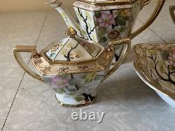 Vintage Antique Set Lot Of Nippon Tea Coffee Pot Cream Sugar Bowl Flowers Gold