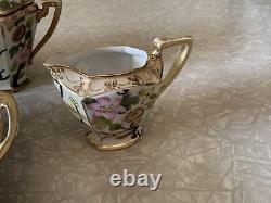 Vintage Antique Set Lot Of Nippon Tea Coffee Pot Cream Sugar Bowl Flowers Gold
