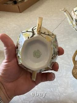Vintage Antique Set Lot Of Nippon Tea Coffee Pot Cream Sugar Bowl Flowers Gold