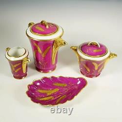 Vintage Art Deco French Porcelain 4pc Tea Set, LJ & Cie, Pink & Gold Teapot