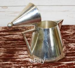 Vintage Art Deco Silver Plated Conical 3 Pce Tea Set Tea Pot Creamer Sugar Bowl