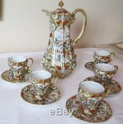 Vintage Asian Chinese Japanese Moriage Teapot Cups Saucers Tea Set