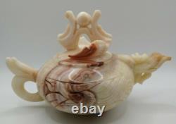 Vintage Asian Dragon Teapot Intricately Carved Jadeite