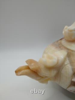 Vintage Asian Dragon Teapot Intricately Carved Jadeite