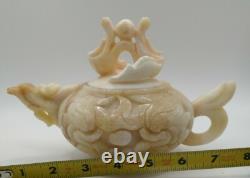 Vintage Asian Dragon Teapot Intricately Carved Jadeite