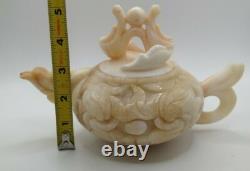 Vintage Asian Dragon Teapot Intricately Carved Jadeite