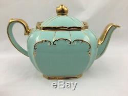 Vintage BLUE SADLER Tea Set Cube Square Teapot Sugar Creamer Gold Trim 1922