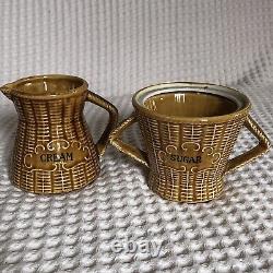 Vintage Basket Weave Japan Tea Pot Creamer Sugar Jelly Salt Pepper Shaker Set