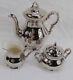 Vintage Bavaria Germany Silver Over Porcelain Teapot Creamer & Sugar 3-piece Set