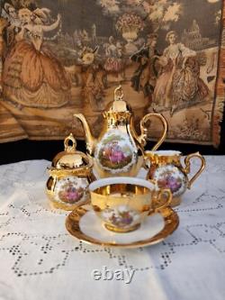 Vintage Bavaria Hand Painted Gold 24K /Couple inspired by Rococo Tea Set