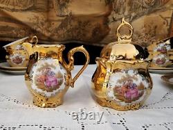 Vintage Bavaria Hand Painted Gold 24K /Couple inspired by Rococo Tea Set